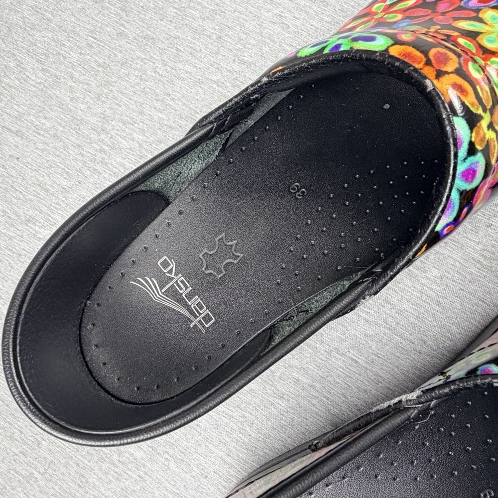 Dansko Professional Shoes Womens Size 39 Floral Patent Leather Clogs Comfort - Picture 5 of 15